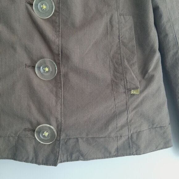 SOIA & KYO / Cotton Pin Stripe Pattern Peacoat Jacket Short Coat Brown Sz S - Picture 5 of 15